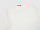 Girls Cropped Knit Polo Shirt - Cream