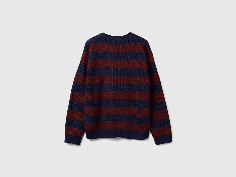 Boys Brioche Stitch Stripe Jumper - Navy