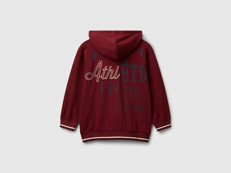 Boys Front Print Zip Hoodie - Maroon