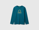 Boys Logo Print Long Sleeve T-Shirt - Petrol Blue