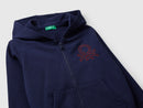 Boys Logo Print Zip Hoodie - Navy