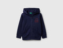 Boys Logo Print Zip Hoodie - Navy
