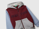 Boys Logo Print Zip Hoodie - Wine