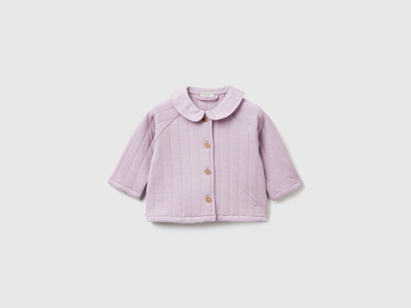 Baby Girl Stripe Button Hoodie - Lilac