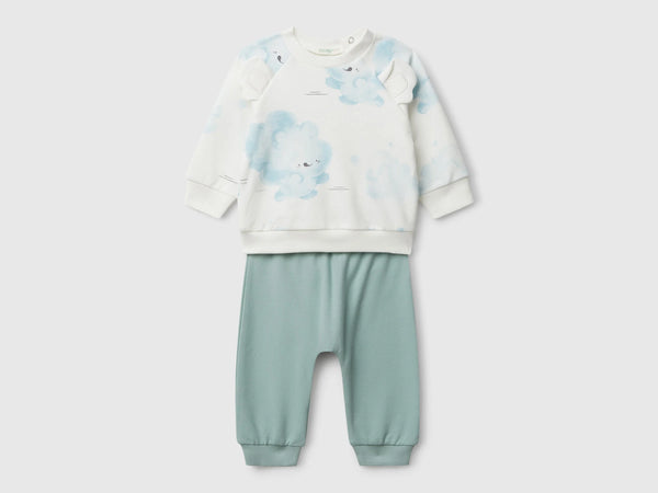 Newborn Tracksuit - Cream/teal