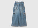Girls Cargo Pocket Wide Jean - Denim