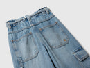 Girls Cargo Pocket Wide Jean - Denim