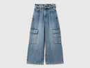 Girls Cargo Pocket Wide Jean - Denim
