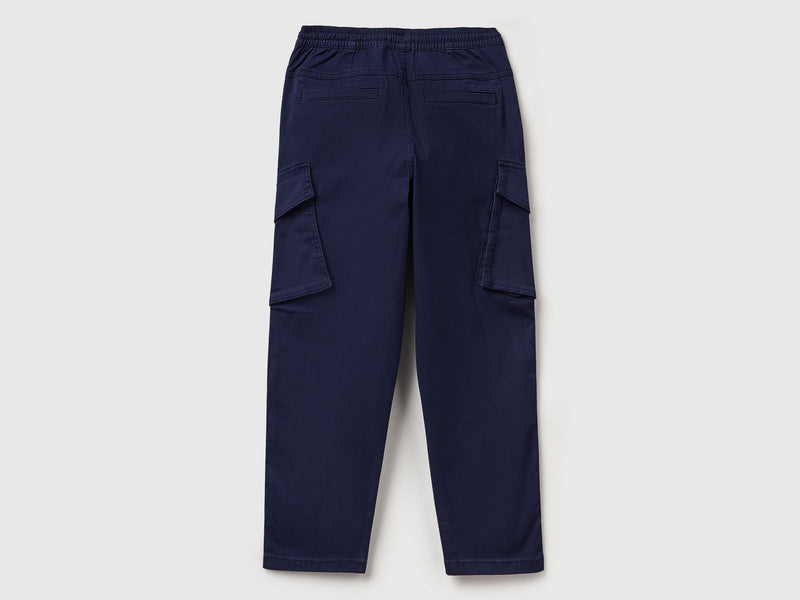 Boys Cargo Pocket Elastic Trouser - Navy