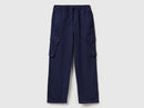 Boys Cargo Pocket Elastic Trouser - Navy