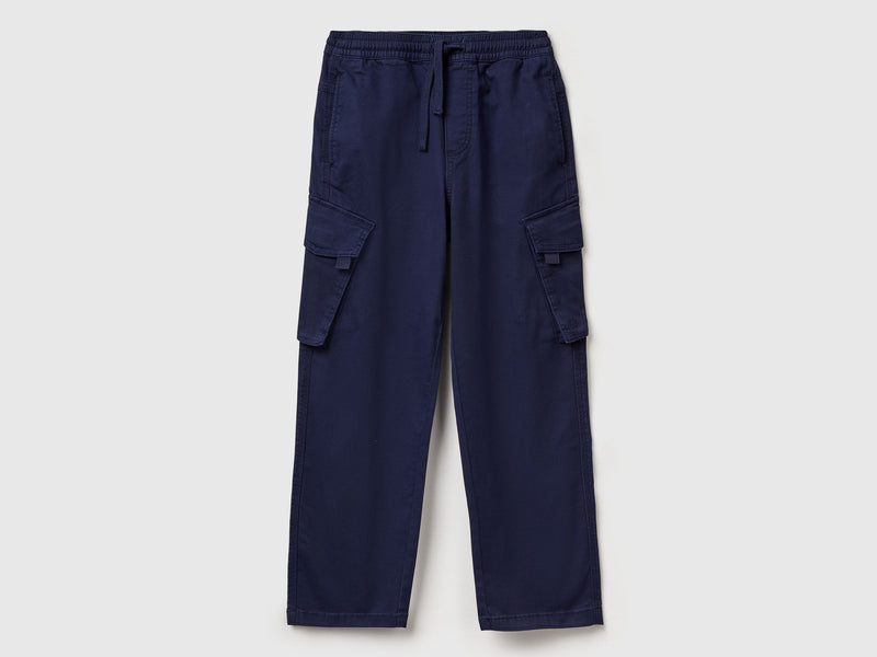 Boys Cargo Pocket Elastic Trouser - Navy