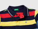 Boys Stripe Polo Shirt - Navy/yellow