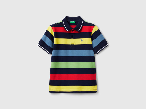Boys Stripe Polo Shirt - Navy/yellow