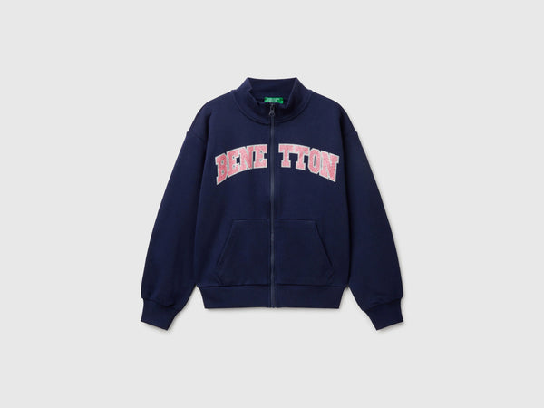 Girls Glitter Logo Zip Top - Navy
