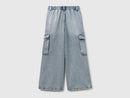 Girls Wide Leg Cargo Jeans - Denim