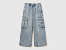 Girls Wide Leg Cargo Jeans - Denim