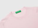 Crew Neck Sweater in Pure Merino Wool - Soft Pink