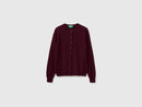 Crew Neck Cardigan in Pure Merino Wool - Burgundy