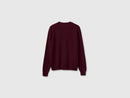 Crew Neck Cardigan in Pure Merino Wool - Burgundy