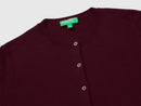 Crew Neck Cardigan in Pure Merino Wool - Burgundy