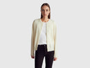 Crew Neck Cardigan in Pure Merino Wool - Cream