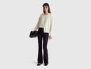 Crew Neck Cardigan in Pure Merino Wool - Cream