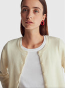 Crew Neck Cardigan in Pure Merino Wool - Cream