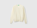 Crew Neck Cardigan in Pure Merino Wool - Cream
