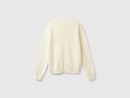Crew Neck Cardigan in Pure Merino Wool - Cream