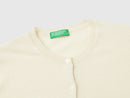 Crew Neck Cardigan in Pure Merino Wool - Cream