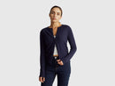 Crew Neck Cardigan in Pure Merino Wool - Navy