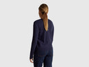 Crew Neck Cardigan in Pure Merino Wool - Navy