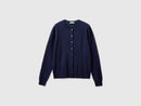 Crew Neck Cardigan in Pure Merino Wool - Navy