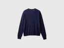 Crew Neck Cardigan in Pure Merino Wool - Navy