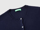 Crew Neck Cardigan in Pure Merino Wool - Navy