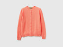 Crew Neck Cardigan in Pure Merino Wool - Peach
