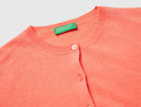 Crew Neck Cardigan in Pure Merino Wool - Peach