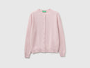 Crew Neck Cardigan in Pure Merino Wool - Soft Pink