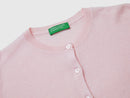 Crew Neck Cardigan in Pure Merino Wool - Soft Pink