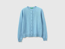 Crew Neck Cardigan in Pure Merino Wool - Sky Blue