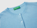 Crew Neck Cardigan in Pure Merino Wool - Sky Blue