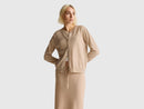 Crew Neck Cardigan in Pure Merino Wool - Sand