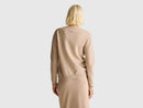 Crew Neck Cardigan in Pure Merino Wool - Sand