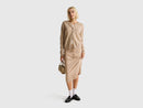 Crew Neck Cardigan in Pure Merino Wool - Sand