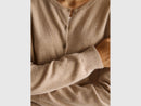 Crew Neck Cardigan in Pure Merino Wool - Sand
