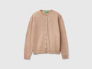Crew Neck Cardigan in Pure Merino Wool - Sand