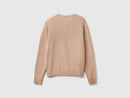 Crew Neck Cardigan in Pure Merino Wool - Sand