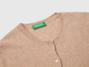 Crew Neck Cardigan in Pure Merino Wool - Sand