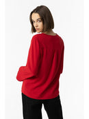 Sand V Neck Top - Tango Red