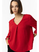 Sand V Neck Top - Tango Red